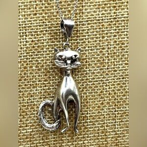 Cat with fish Pendant Adorable cat /kitten necklace Large Oversized Cat 18”